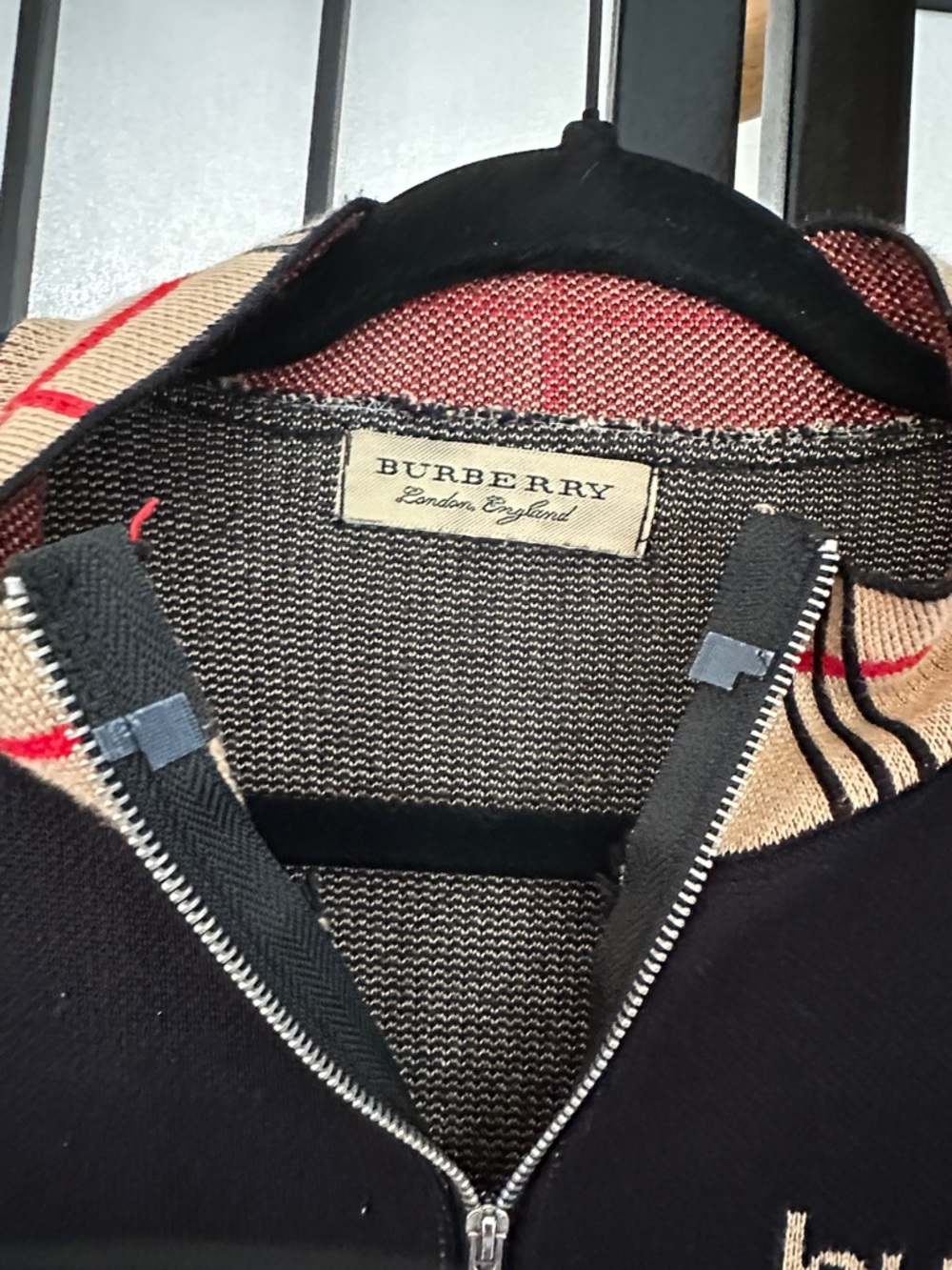 Burberry Black Zip Cardigan with Beige & Red Check Trim - Picture 3 of 5